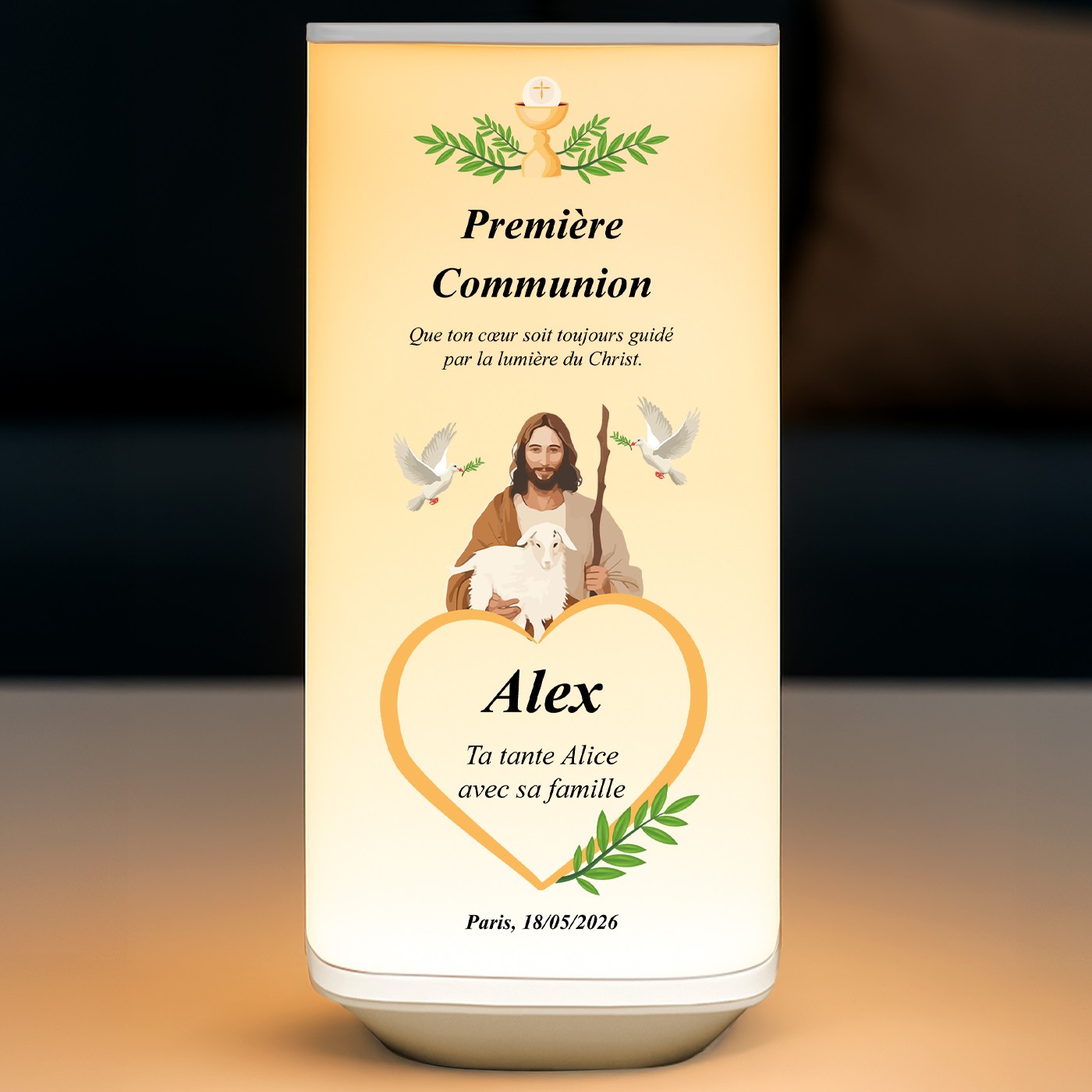 Veilleuse LED avec impression pour la première communion
