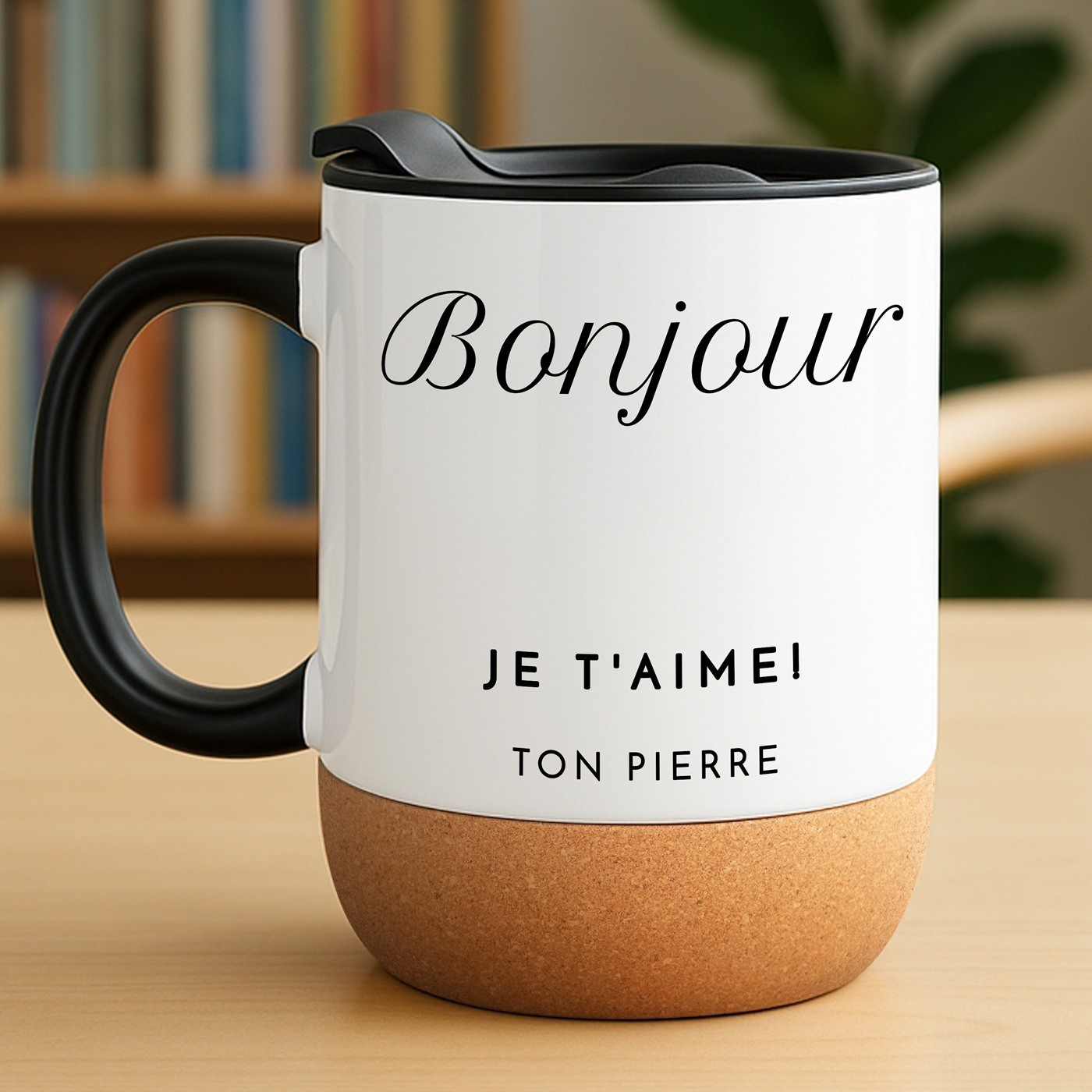 Mug blanc avec impression et couvercle pour elle anniversaire