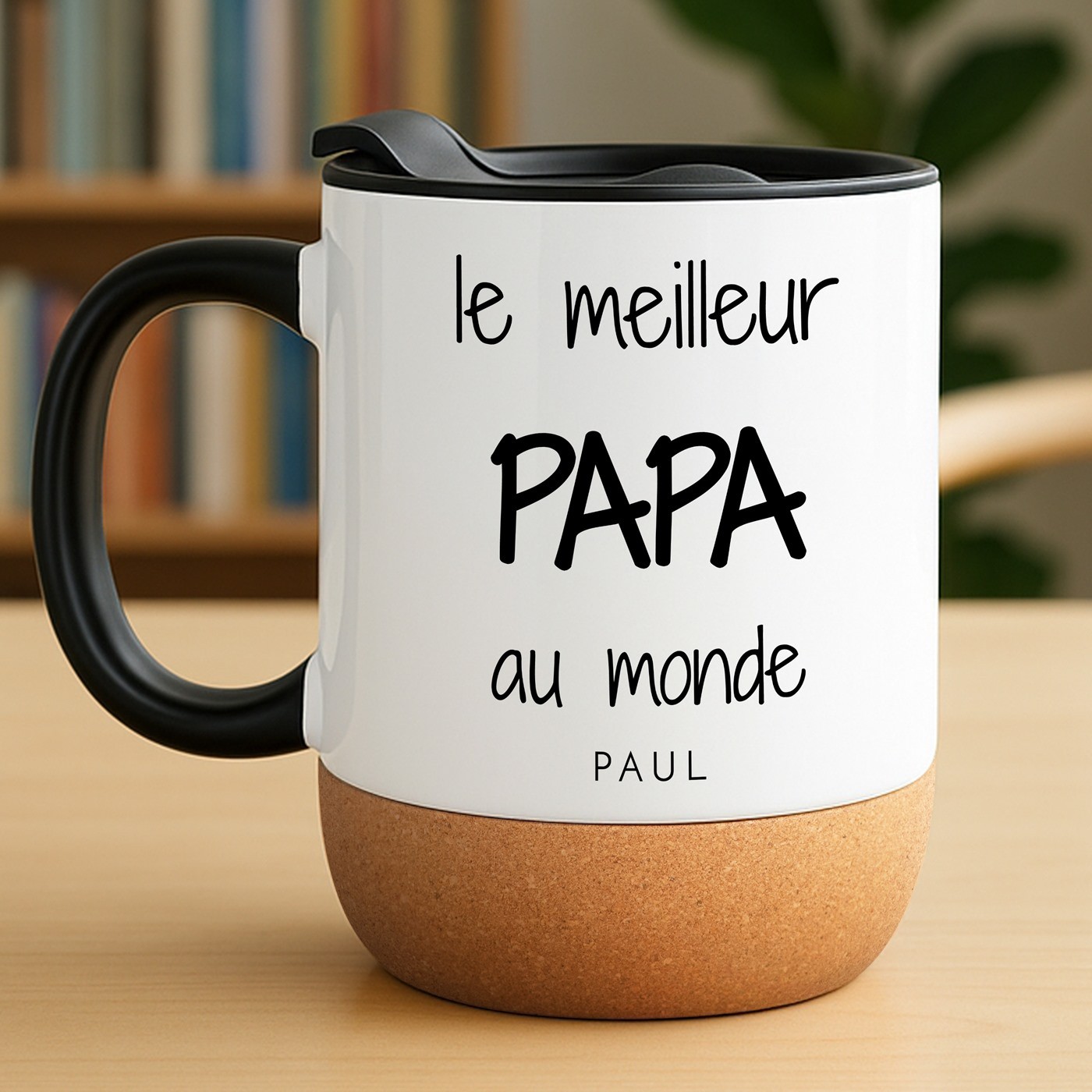 Mug blanc avec impression et couvercle pour père anniversaire