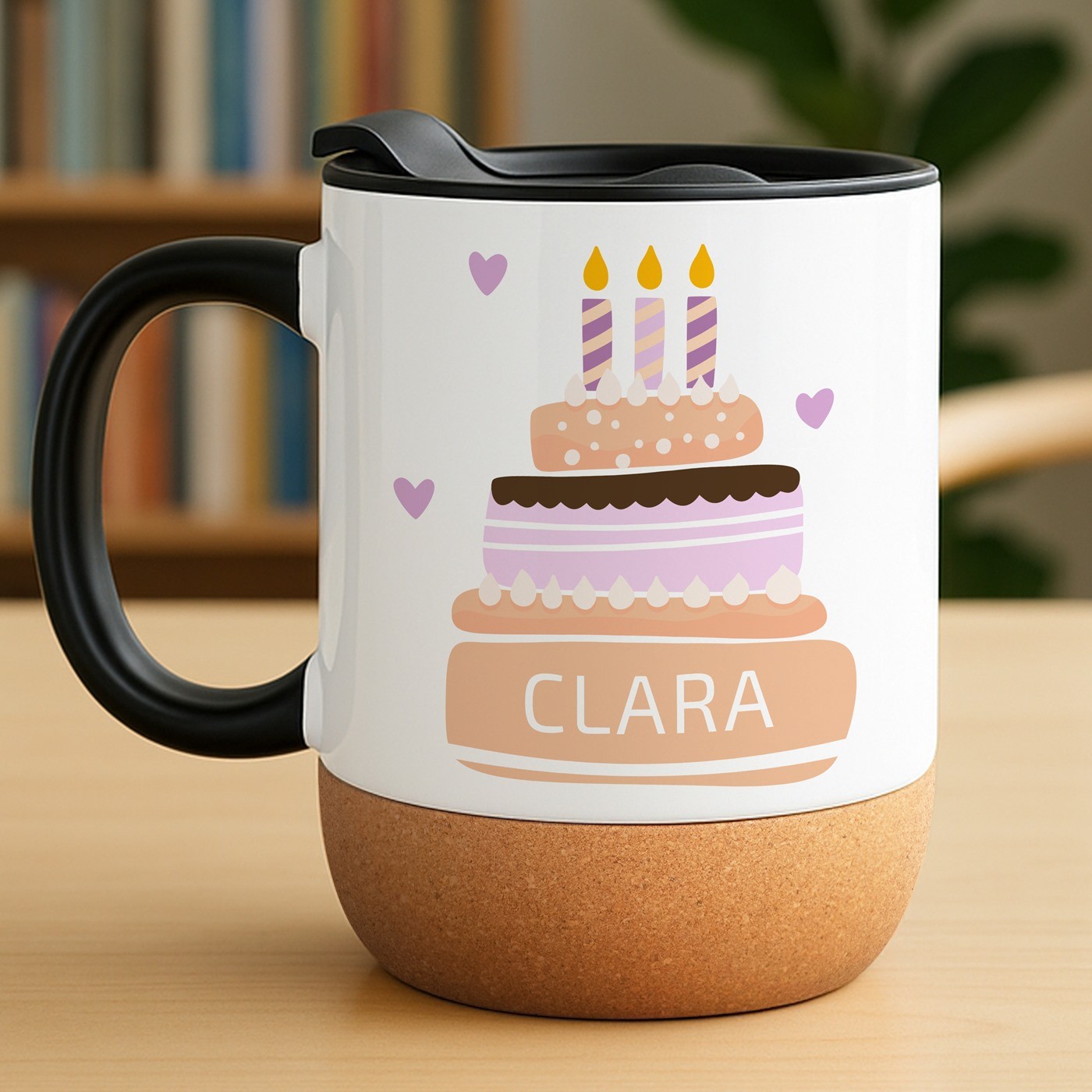 Mug blanc avec impression et couvercle pour femme anniversaire