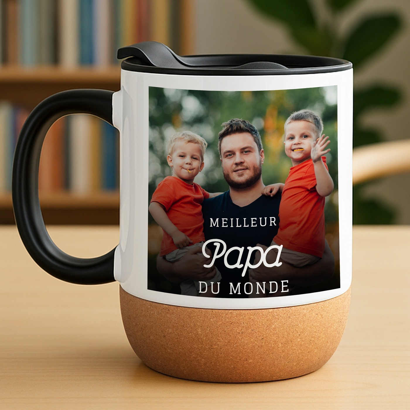 Mug blanc avec impression et couvercle pour père fête des pères