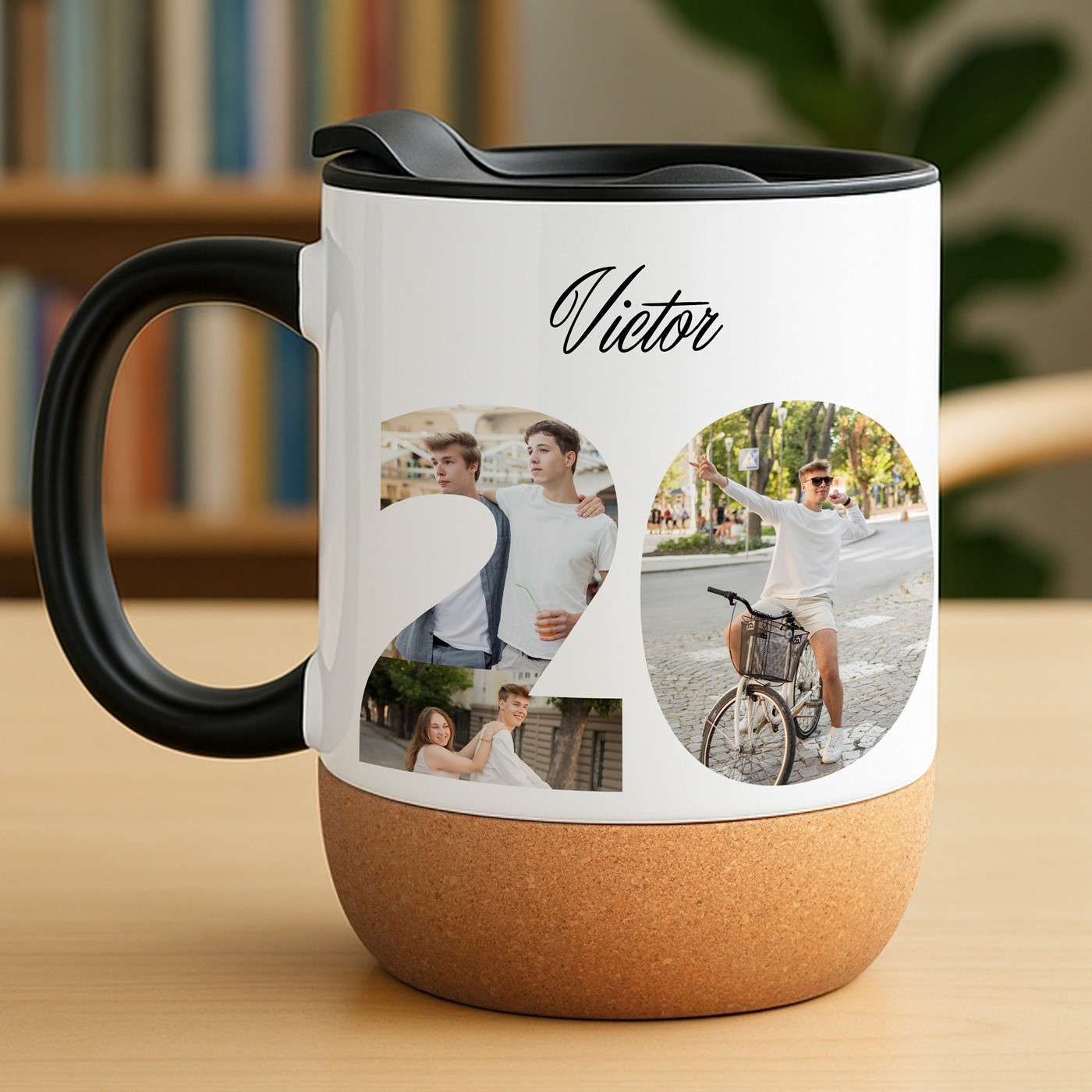 Mug blanc avec impression et couvercle pour copain anniversaire 20 ans