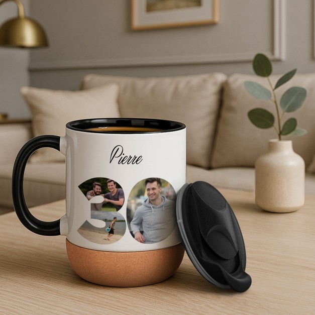 Mug blanc avec impression et couvercle pour copain anniversaire 30 ans