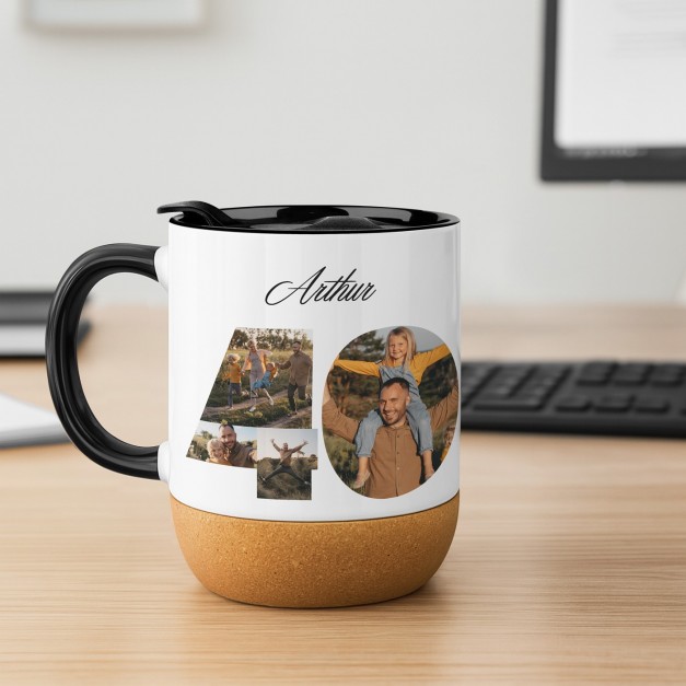 Mug blanc avec impression et couvercle pour lui anniversaire 40 ans