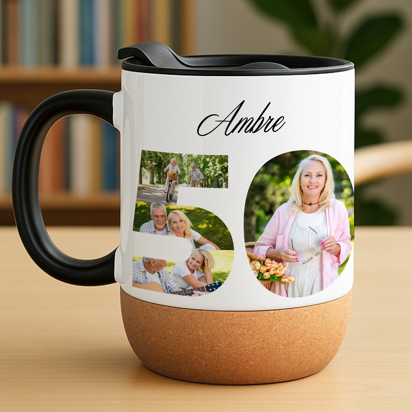 Mug blanc avec impression et couvercle pour mamie 50 ans anniversaire