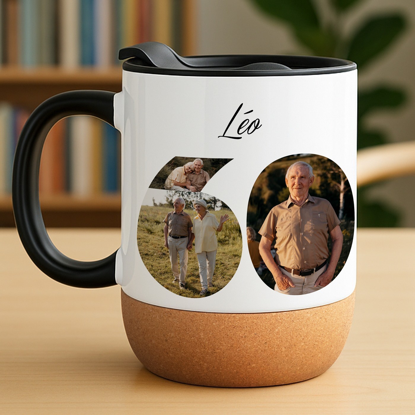 Mug blanc avec impression et couvercle pour grand pere 60 ans anniversaire