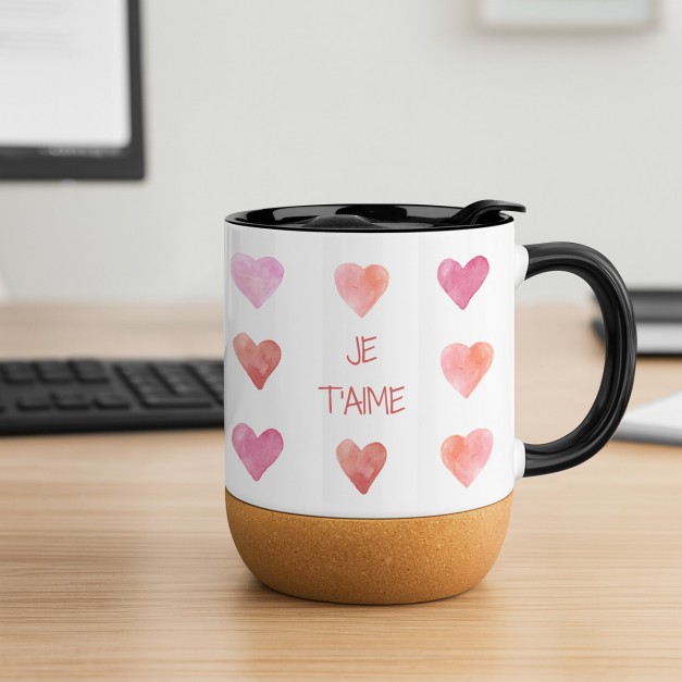 Mug blanc avec impression et couvercle pour elle saint valentin