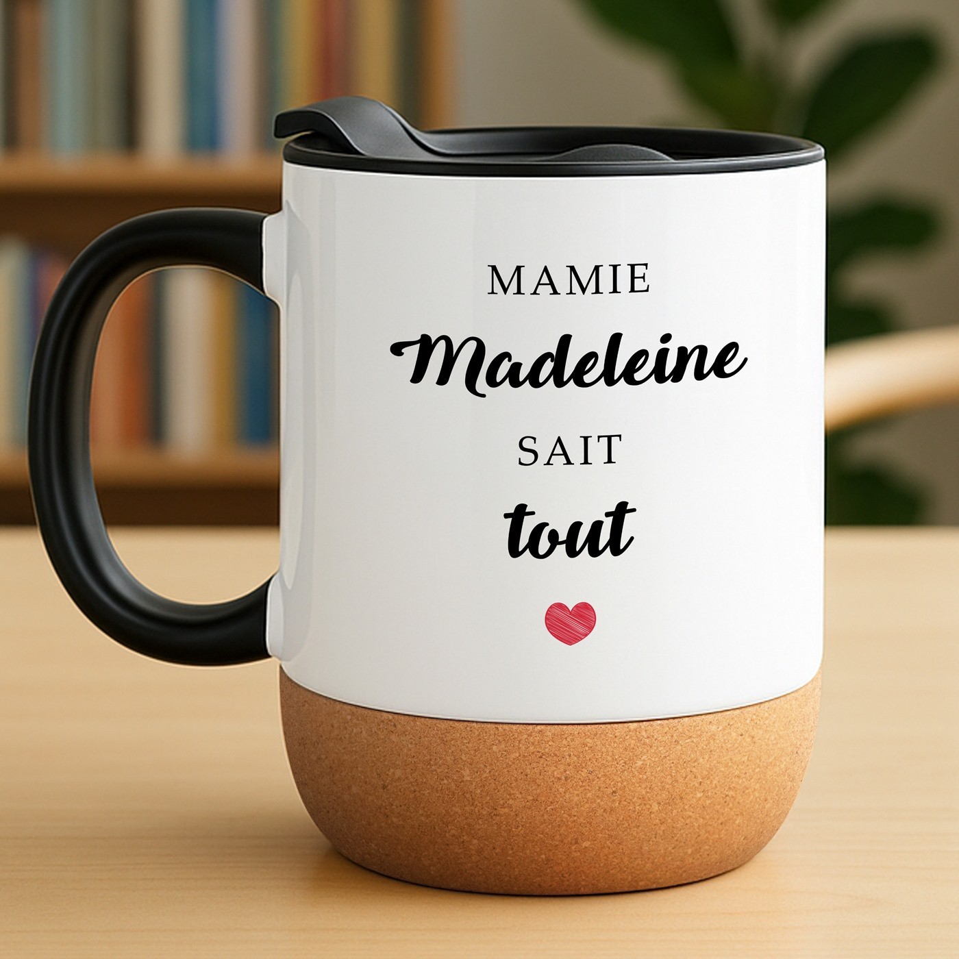 Mug blanc avec impression et couvercle pour mamie fete de grand mere