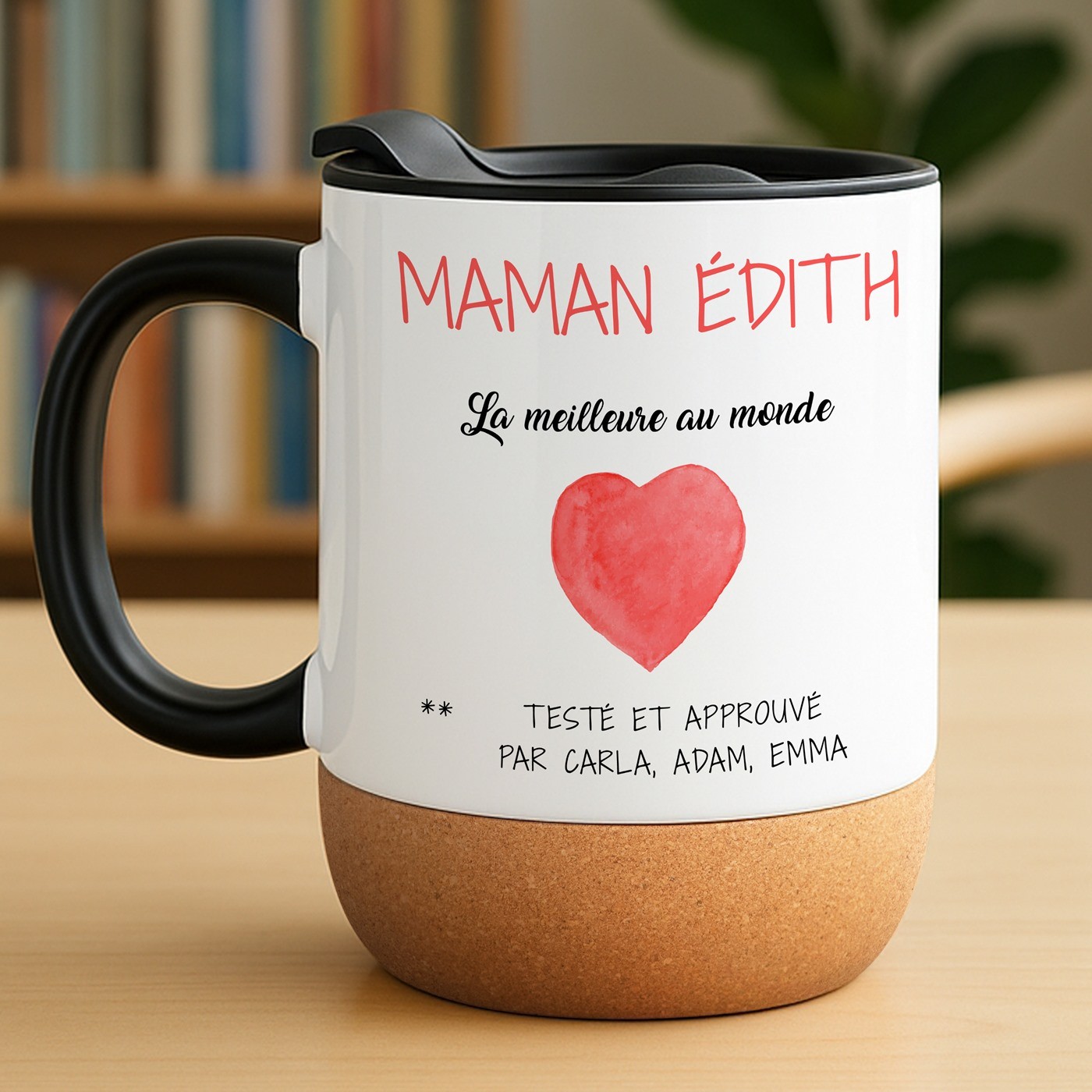 Mug blanc avec impression et couvercle pour mère anniversaire