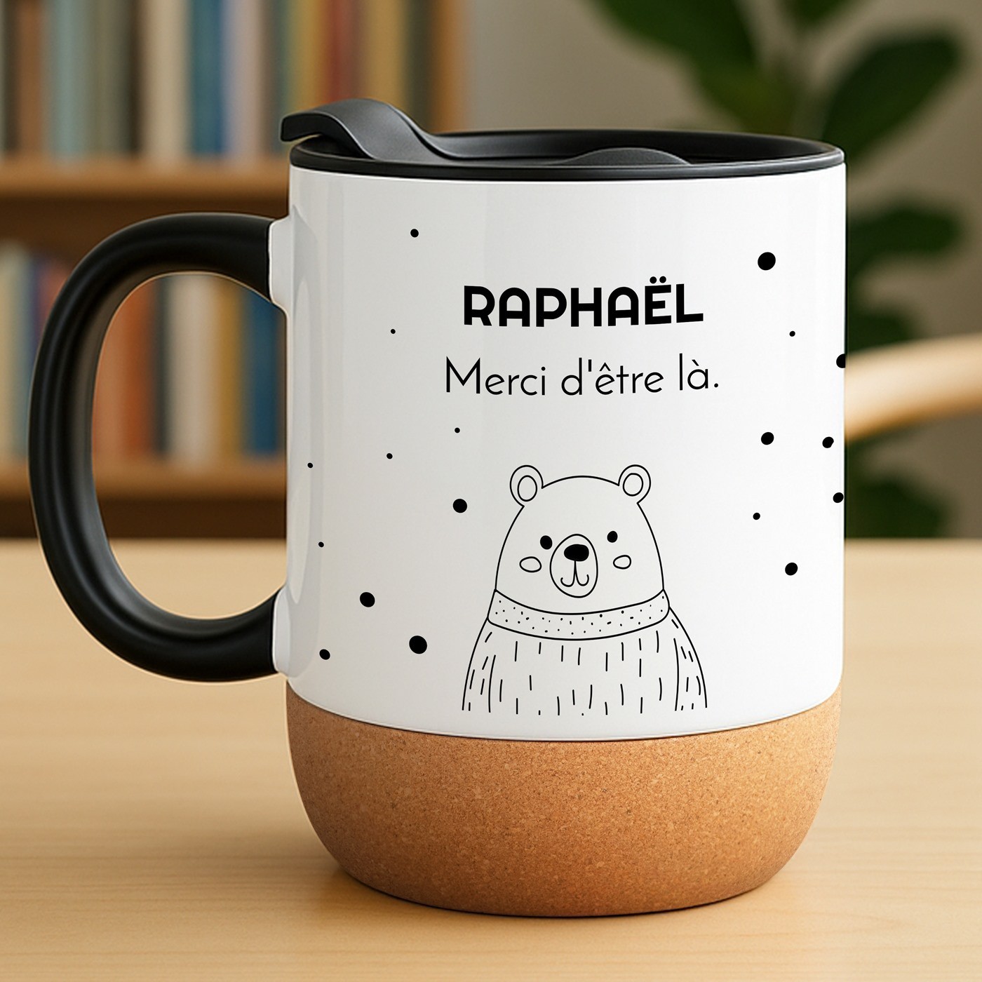 Mug blanc avec impression et couvercle pour copain ourson anniversaire