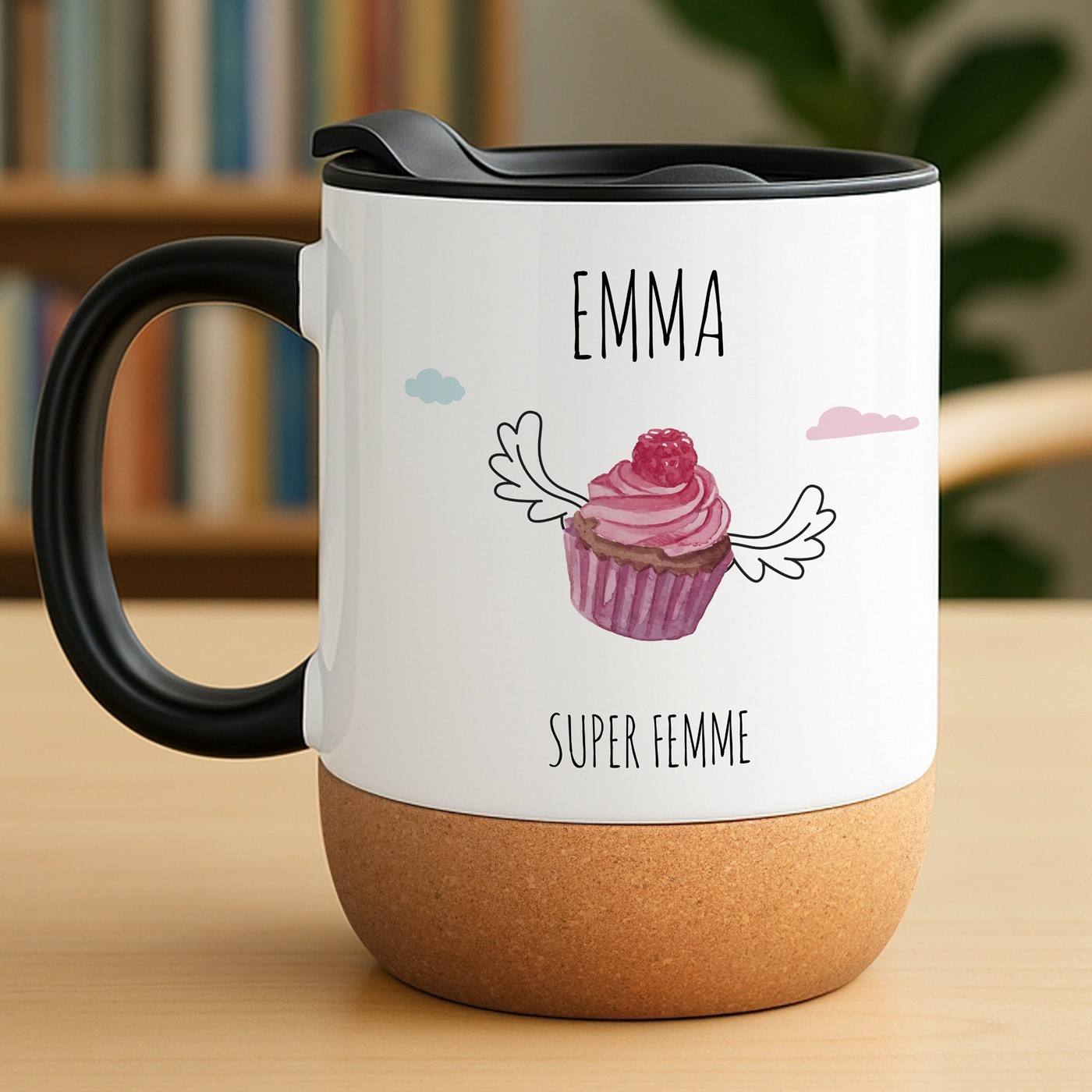 Mug blanc avec impression et couvercle pour elle patissiere anniversaire