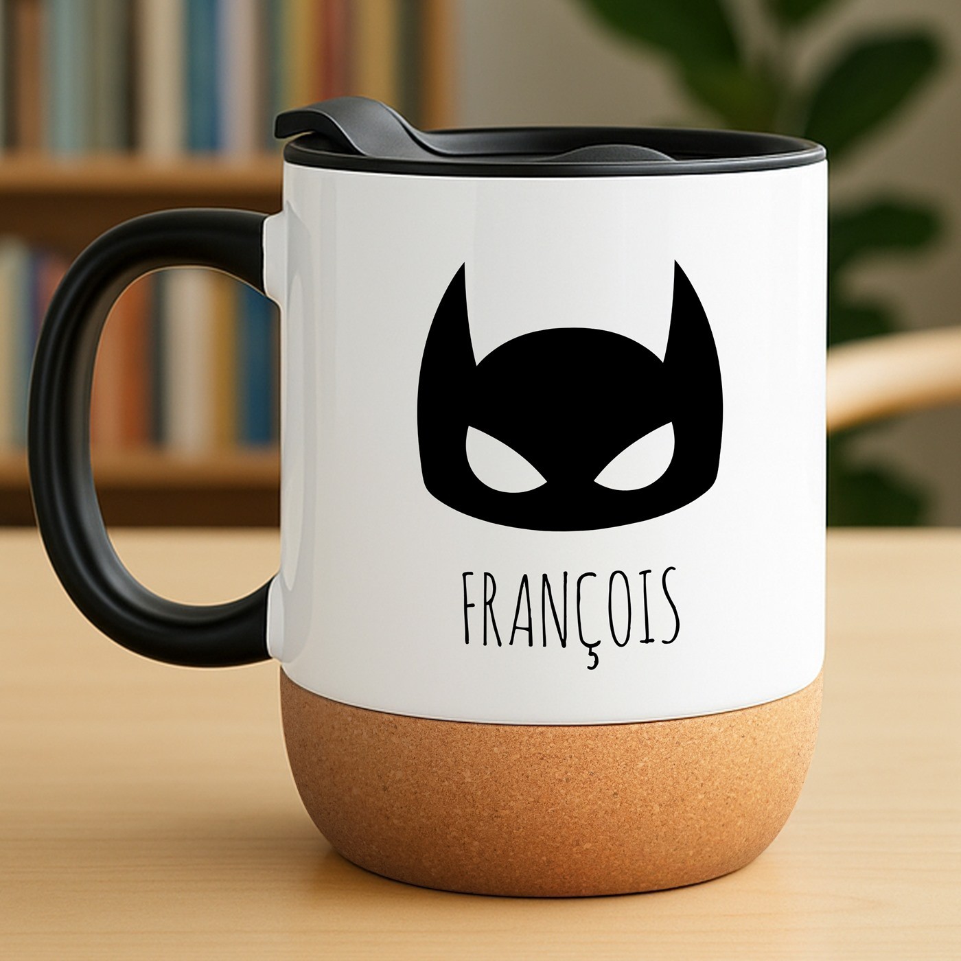 Mug blanc avec impression et couvercle pour lui superhéros