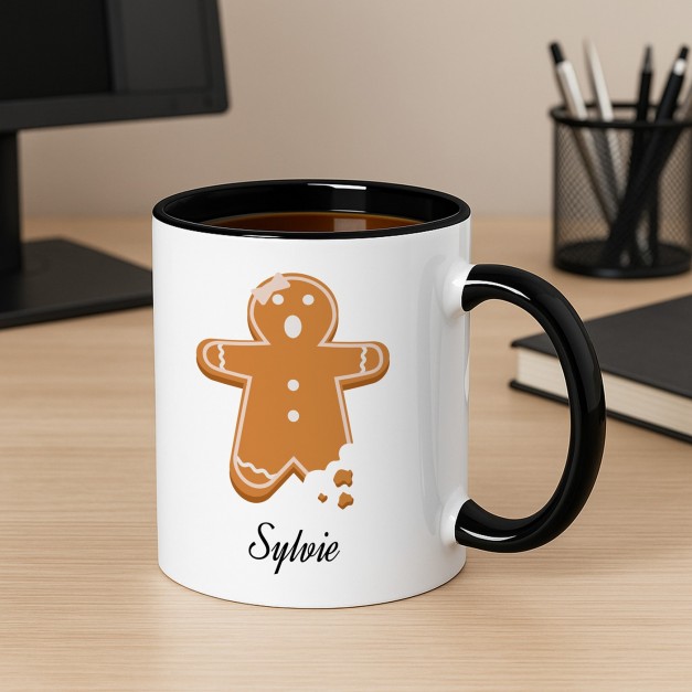 Tasse en céramique blanche et fond noir avec personnalisation pour une amie pour Noël
