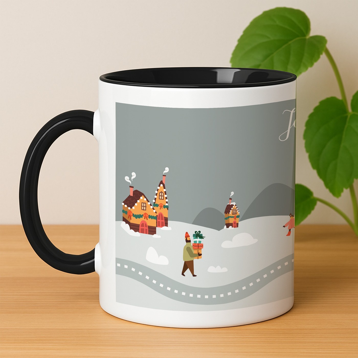 Tasse en céramique blanche et fond noir avec avec personnalisation pour elle pour Noël