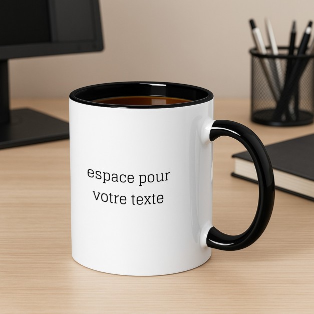 Tasse en céramique blanche et fond noir avec avec personnalisation pour elle ou pour lui pour Noël