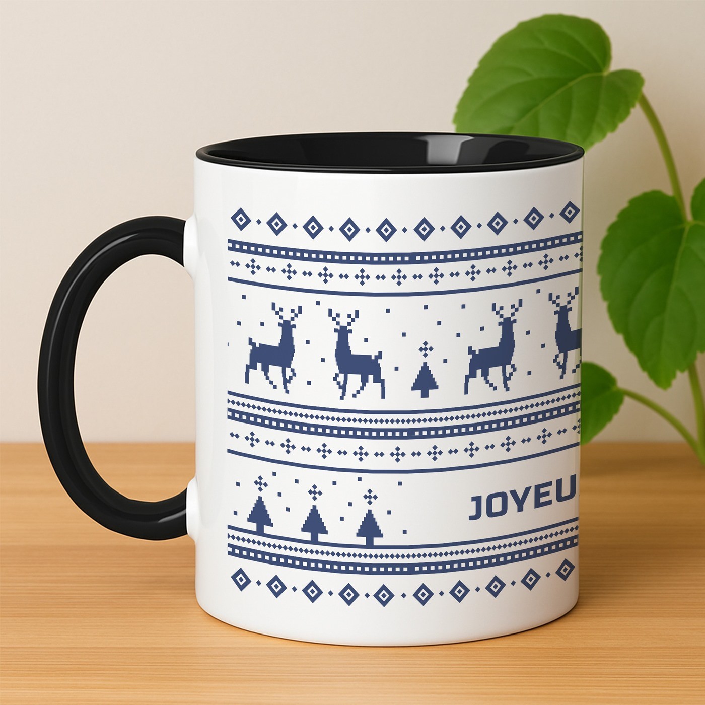 Tasse en céramique blanche et fond noir personnalisée avec impression pour maman pour Noël