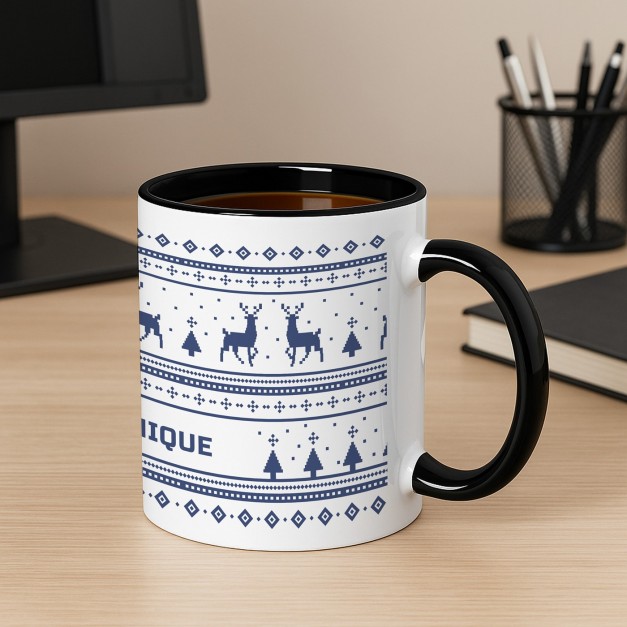 Tasse en céramique blanche et fond noir personnalisée avec impression pour maman pour Noël