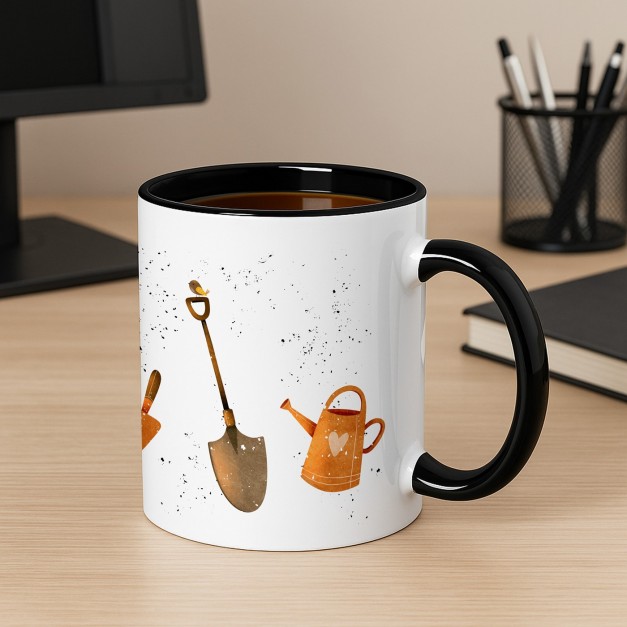 Tasse en céramique blanche et fond noir personnalisée avec impression pour l'anniversaire d'un papy