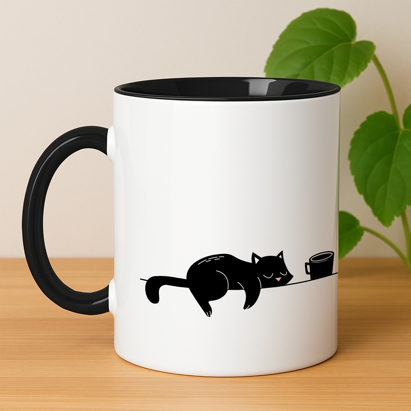 Tasse en céramique blanche et fond noir avec personnalisation pour une fan de chats pour son anniversaire
