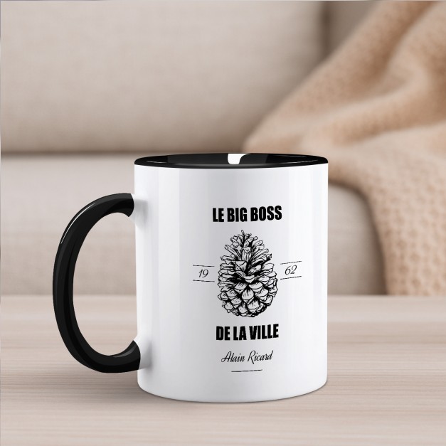 Tasse en céramique blanche et fond noir personnalisée avec impression pour l'anniversaire d'un chef