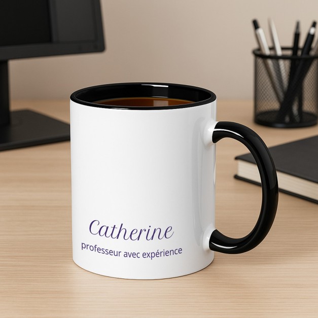 Tasse en céramique blanche et fond noir personnalisée avec impression pour un professeur