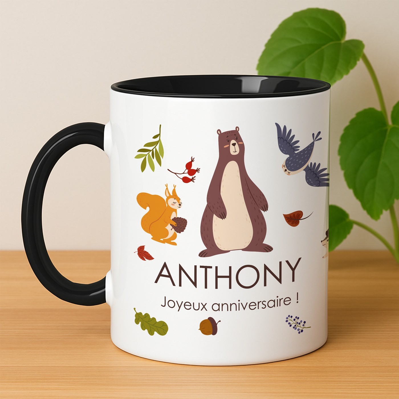Tasse en céramique blanche et fond noir personnalisée avec impression pour l'anniversaire d'un fils
