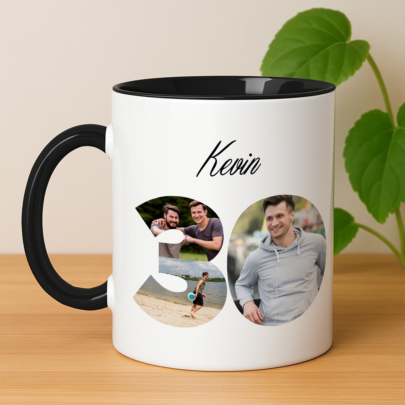 Tasse en céramique blanche et fond noir avec personnalisation avec photo pour lui pour ses 30 ans