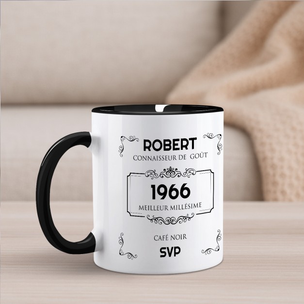 Tasse en céramique blanche et fond noir personnalisée avec impression pour l'anniversaire d'un papa