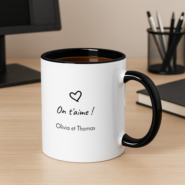 Tasse en céramique blanche et fond noir avec personnalisation pour la fête des pères