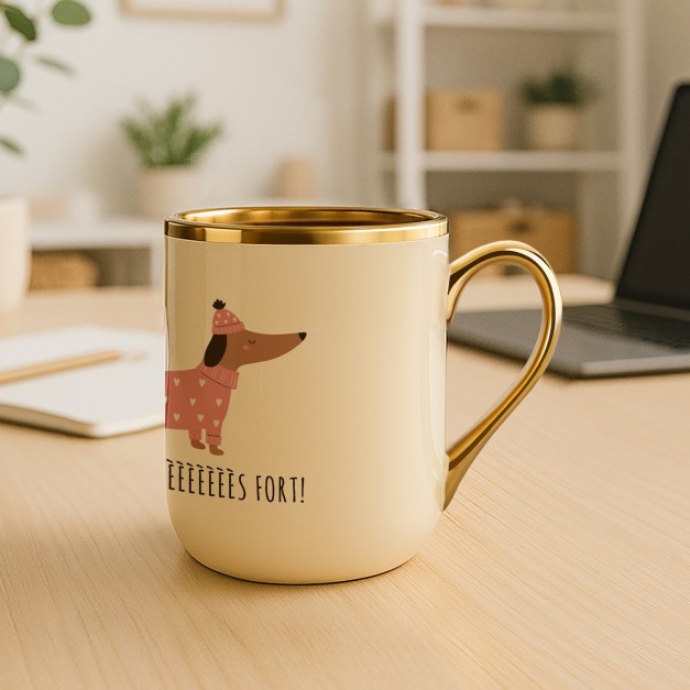 Tasse en céramique beige personnalisée avec bord et anse dorés avec impression pour l'anniversaire d'une copine amoureuse des ch