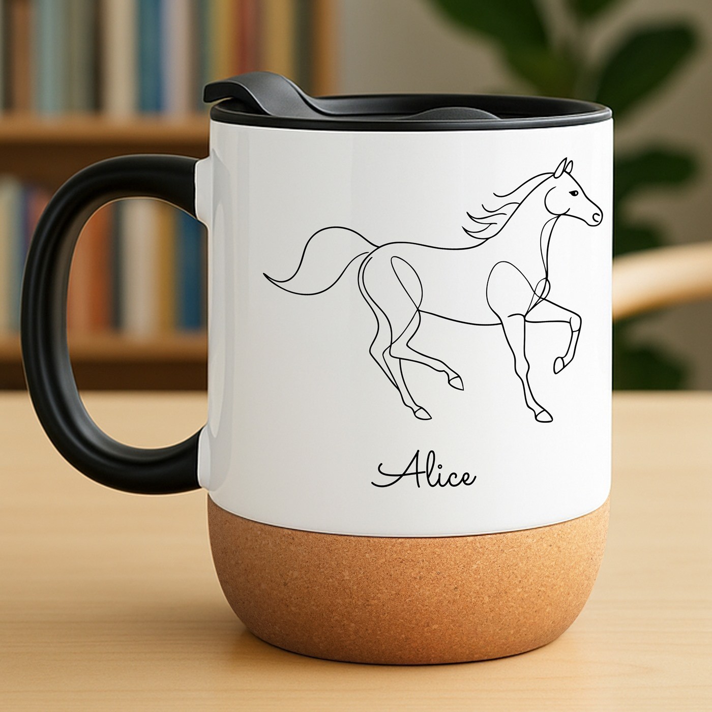 Mug blanc avec impression et couvercle pour elle equitation anniversaire