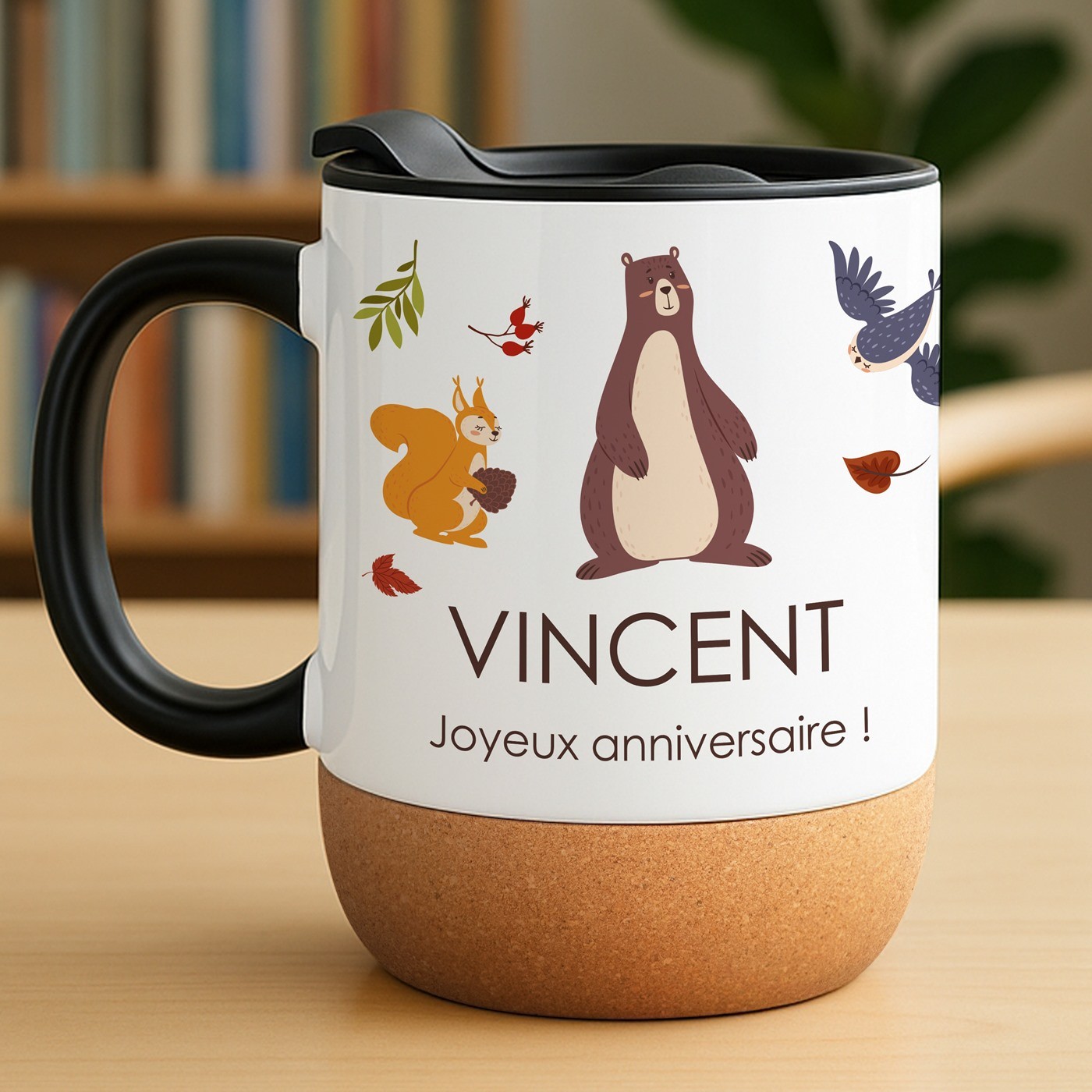 Mug blanc avec impression et couvercle pour garçon anniversaire
