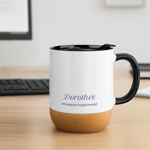 Mug blanc avec impression et couvercle pour lui enseignant fin d'année