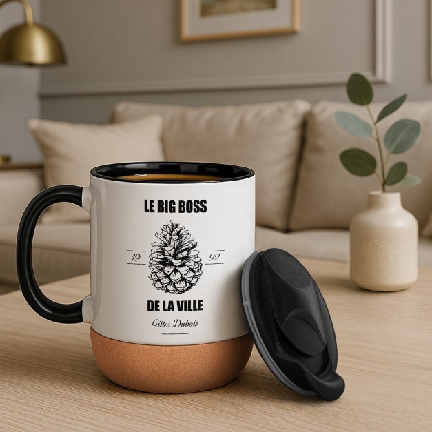 Mug blanc avec impression et couvercle pour homme anniversaire