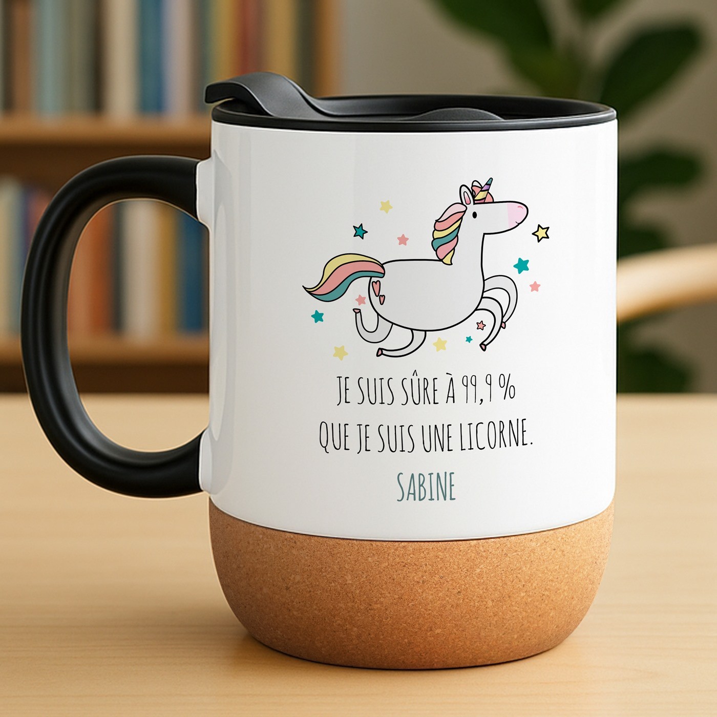 Mug blanc avec impression et couvercle pour fille anniversaire