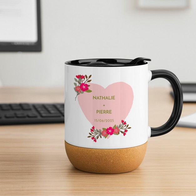 Mug blanc avec impression et couvercle pour elle lui anniversaire mariage