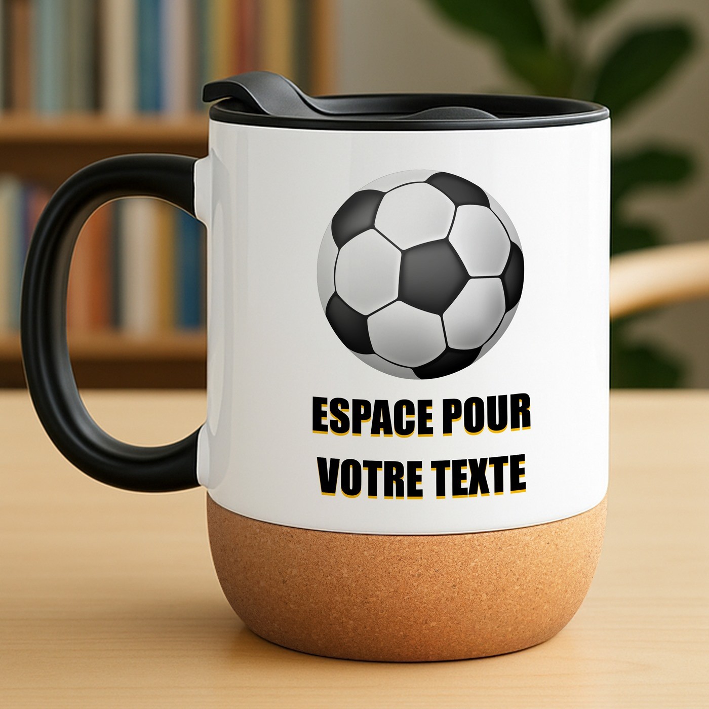 Mug blanc avec impression et couvercle pour lui footballeur