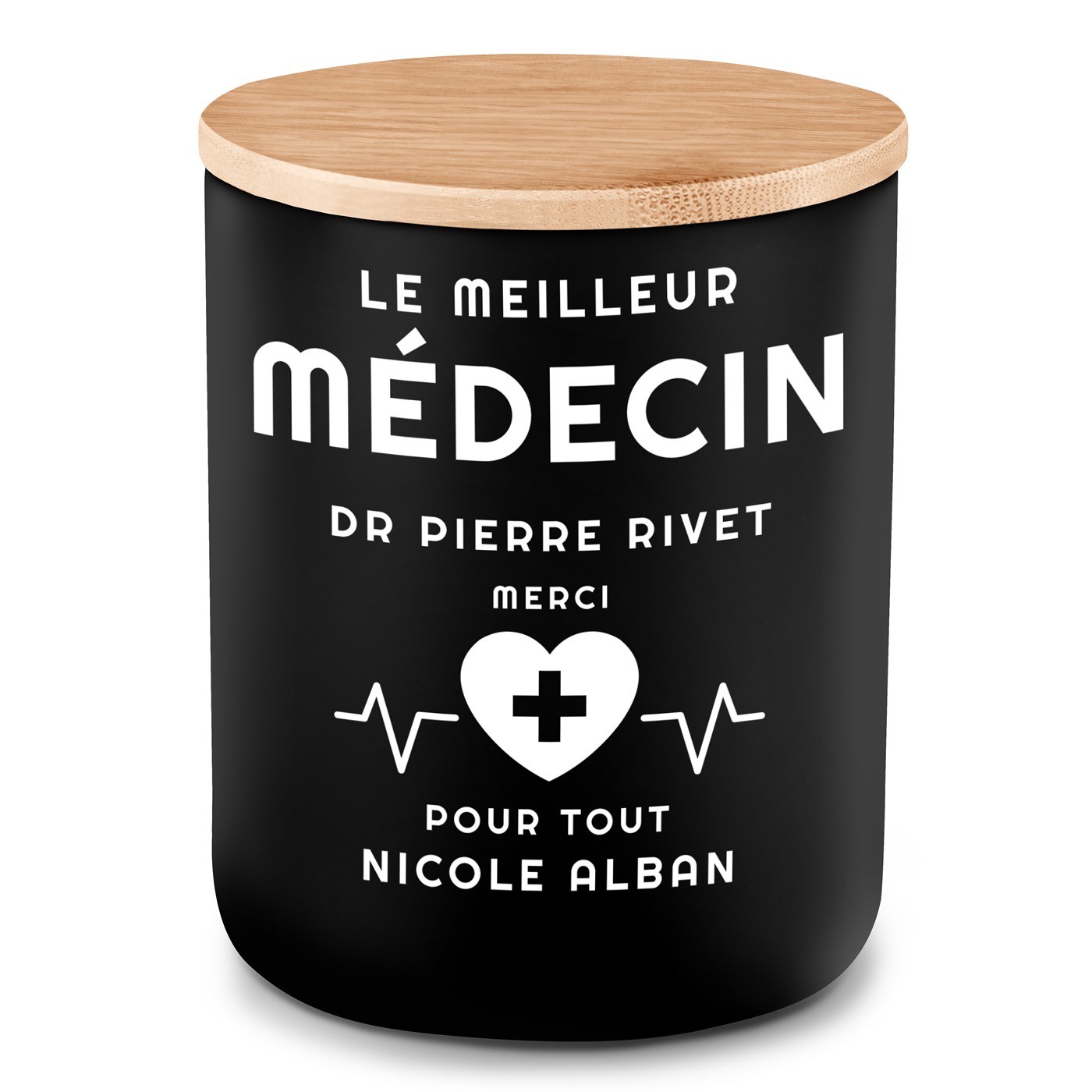 Bougie en cire de soja avec gravure pour l'anniversaire d'un médecin