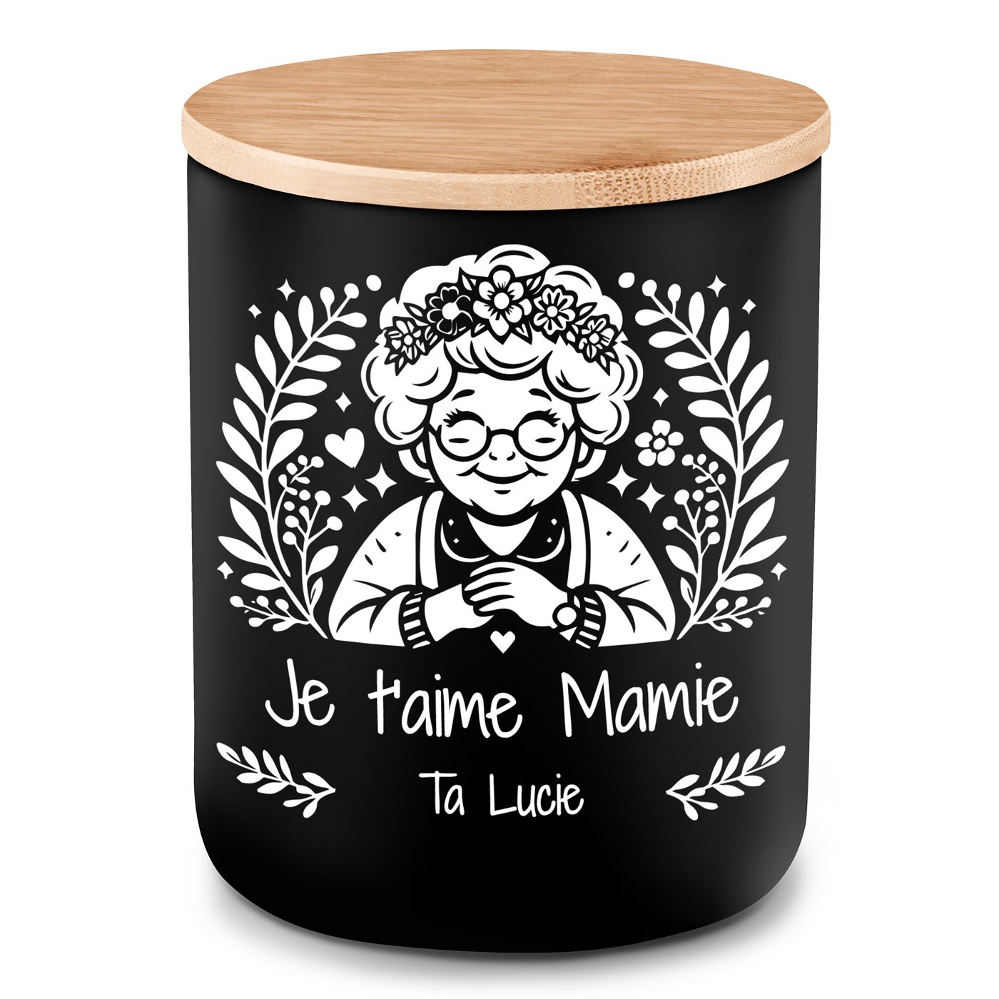 Bougie en cire de soja avec gravure pour l'anniversaire de mamie