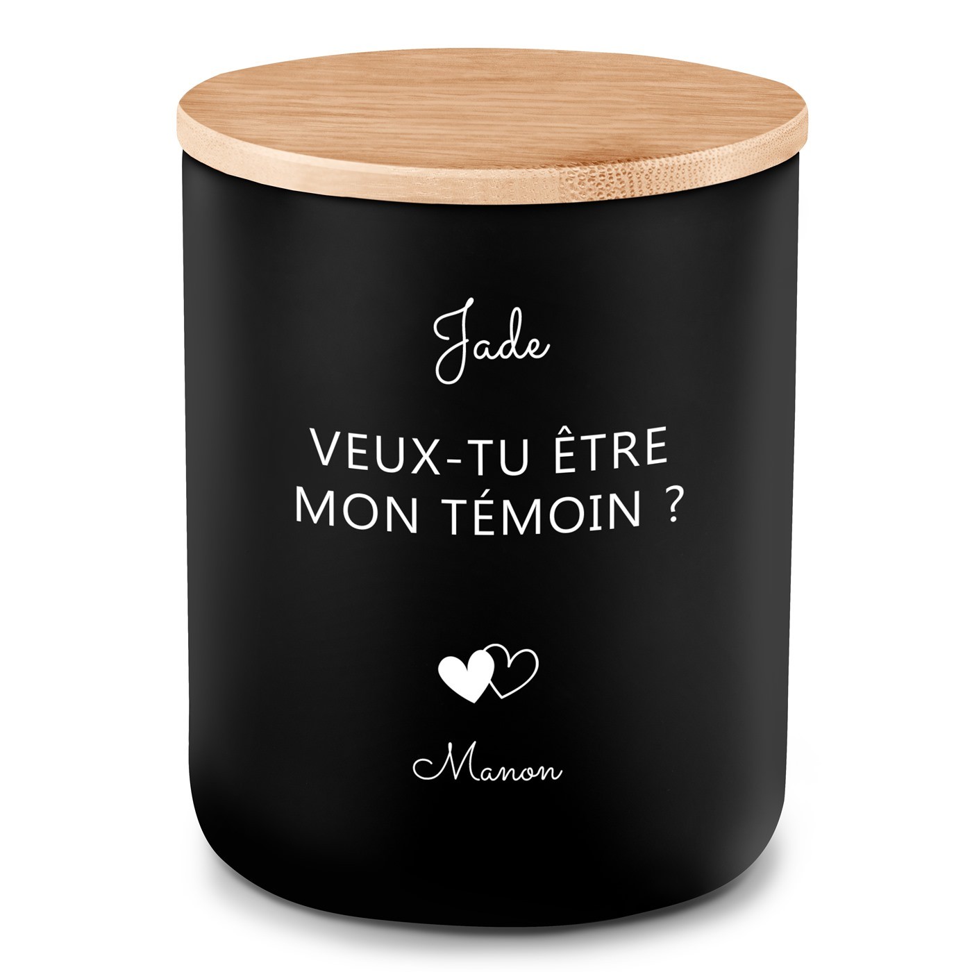 Bougie en cire de soja avec gravure pour une témoin de mariage