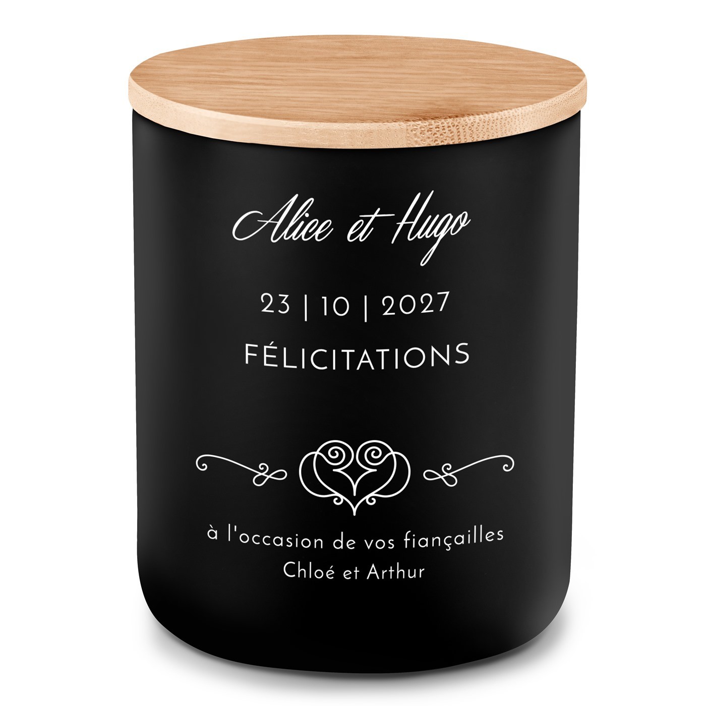 Bougie en cire de soja personnalisée pour un couple pour fiançailles