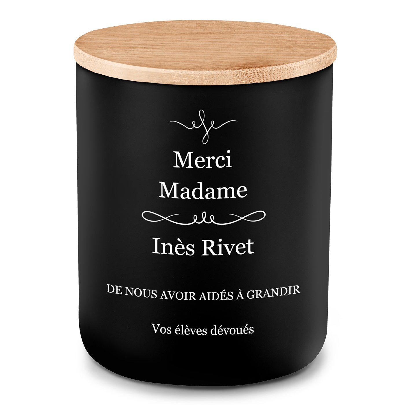 Bougie en cire de soja avec gravure pour remerciement prof