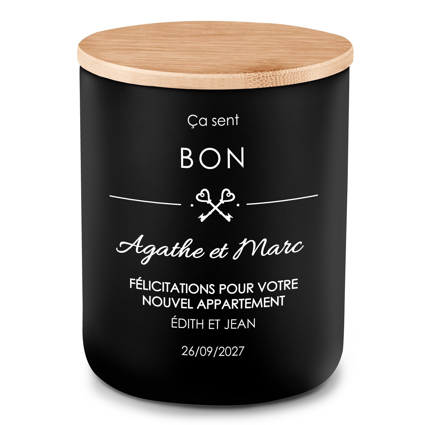 Bougie en cire de soja personnalisée pour des amis pour une crémaillère