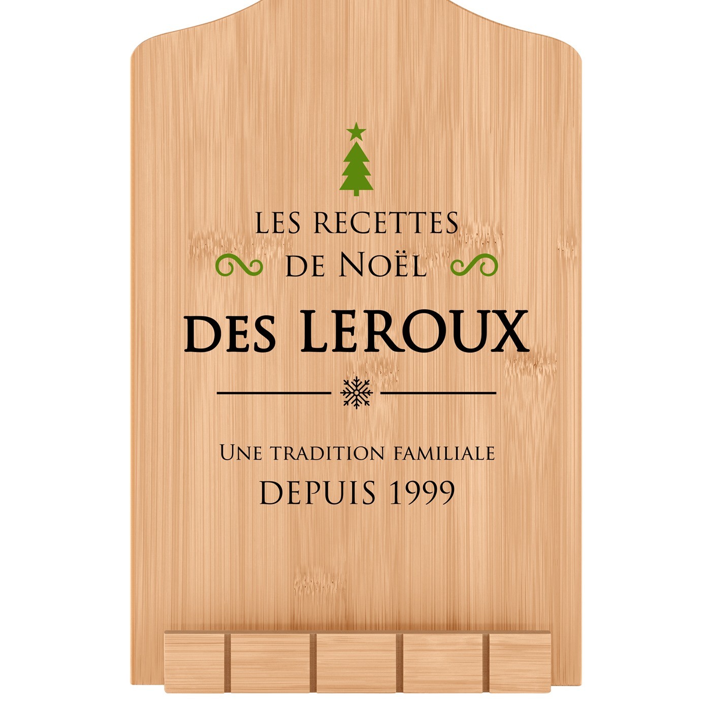 Support de livre en forme de planche à découper avec impression pour des amis pour Noël