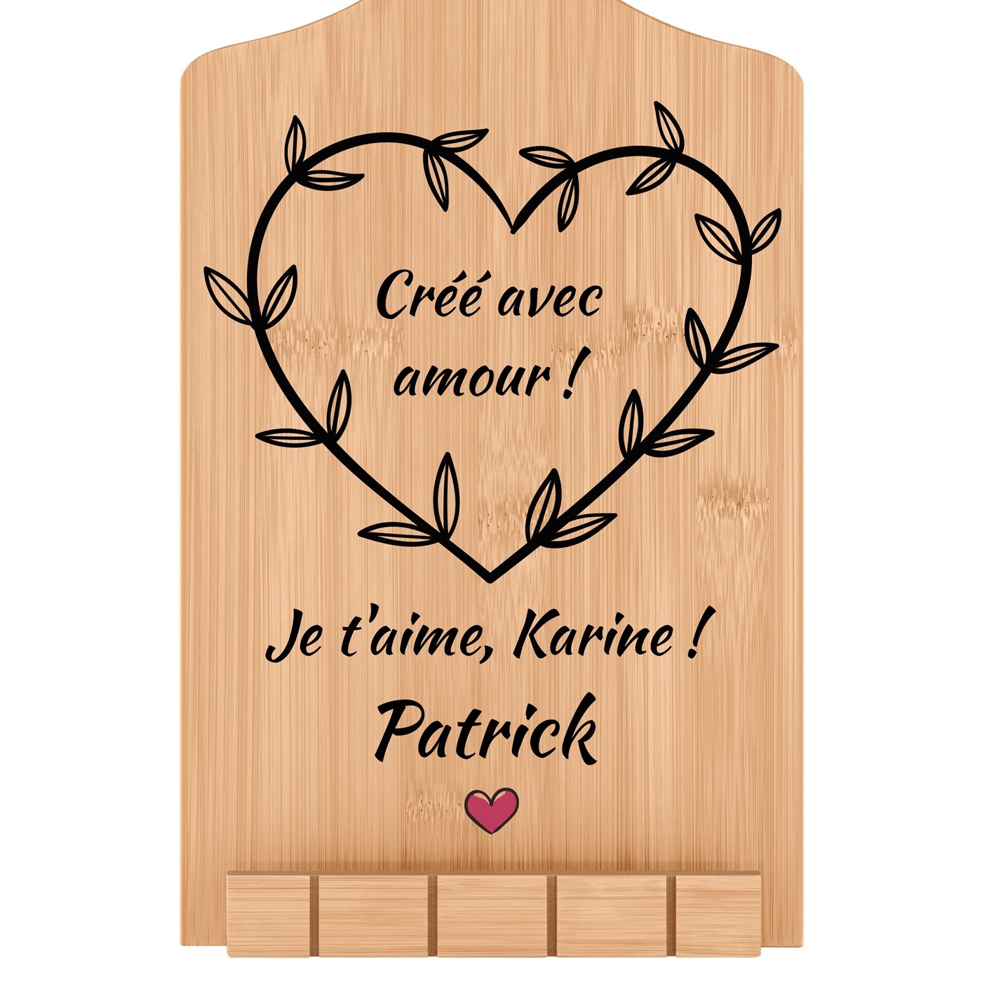 Support de livre en forme de planche à découper avec impression pour une amie pour la Saint-Valentin