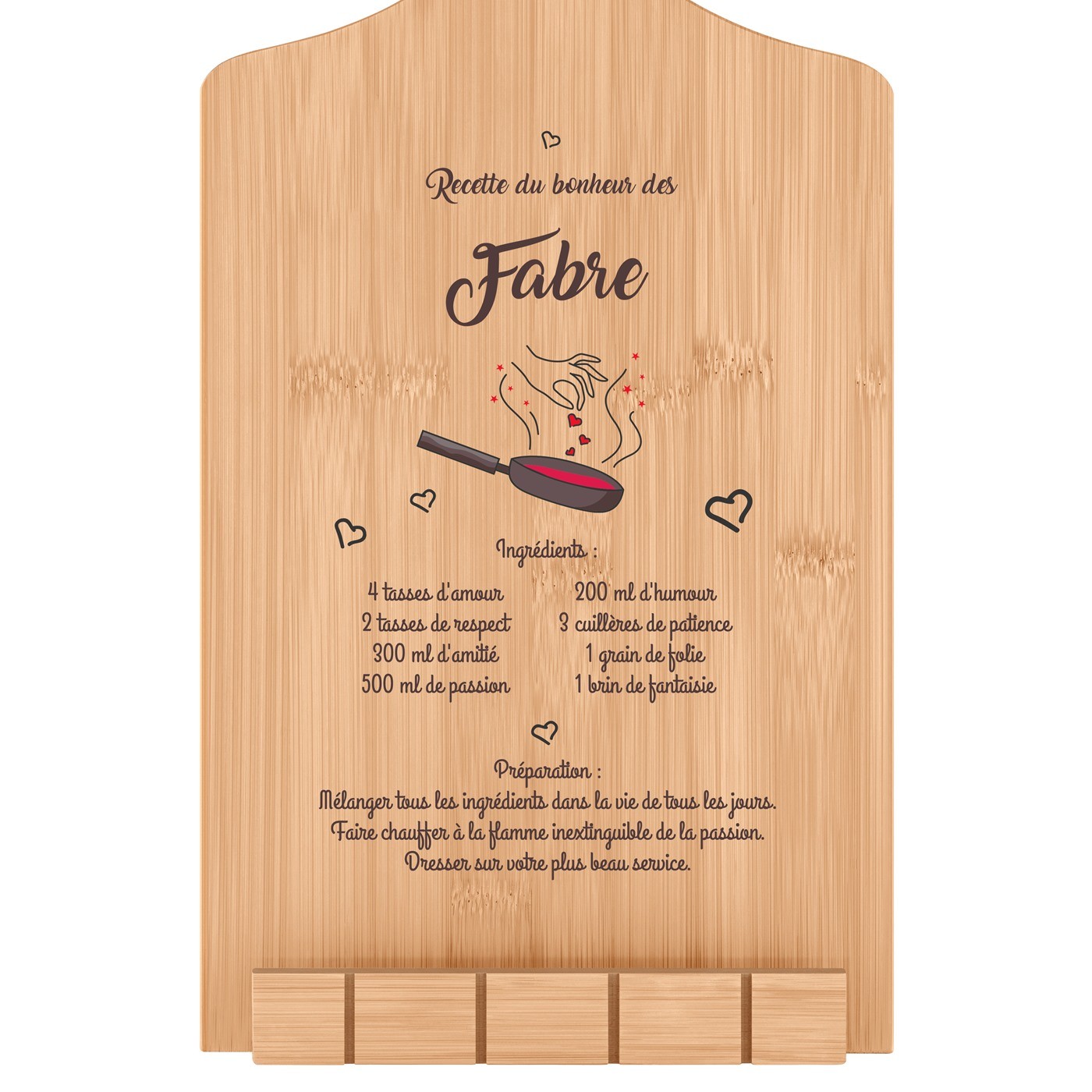 Support de livre en forme de planche à découper avec impression pour un homme et une femme pour mariage