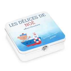 Boîte à snacks blanche en métal avec impression pour l'anniversaire d'un petit garçon