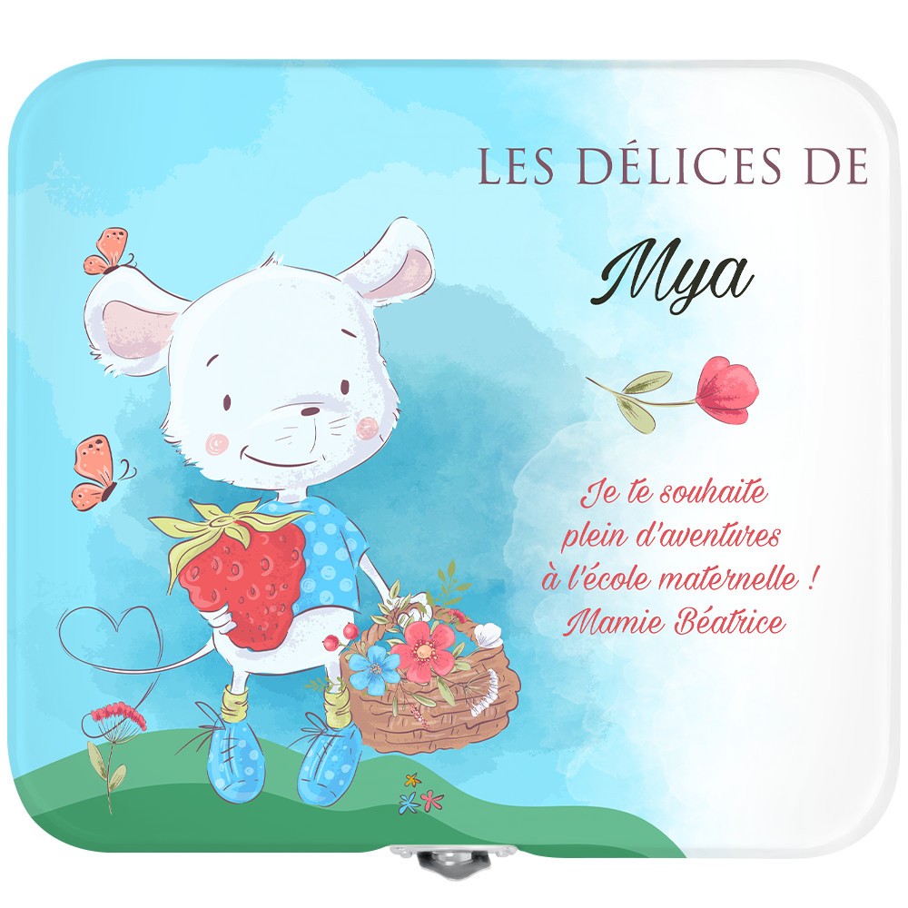 Boîte à snacks blanche en métal personnalisée pour une petite-fille