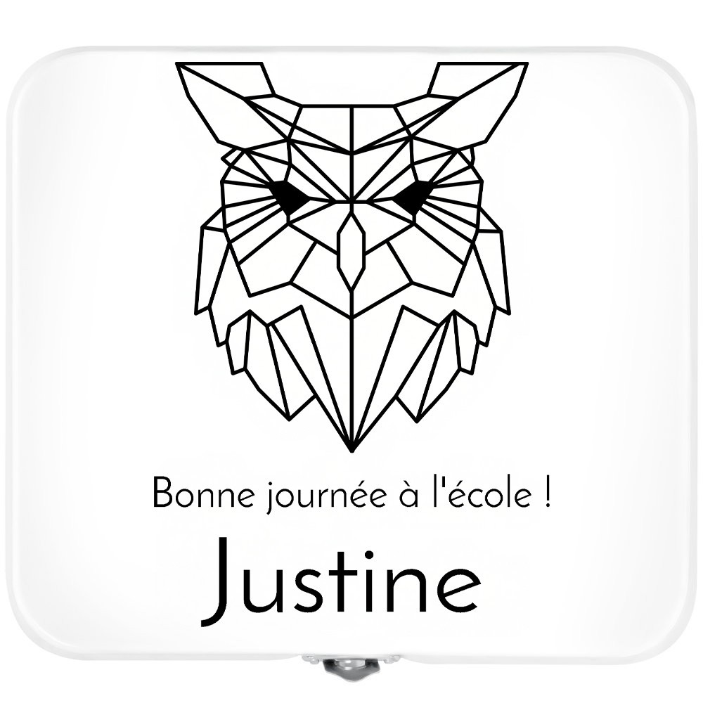 Boîte à snacks blanche en métal avec impression pour une enseignante