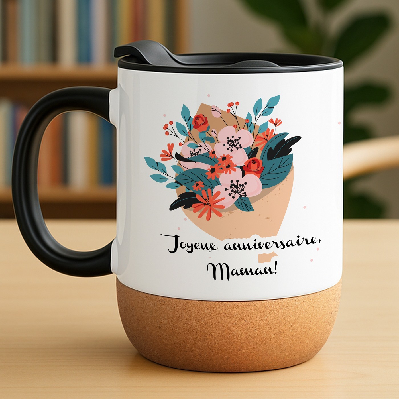 Mug blanc avec impression et couvercle pour maman pour anniversaire